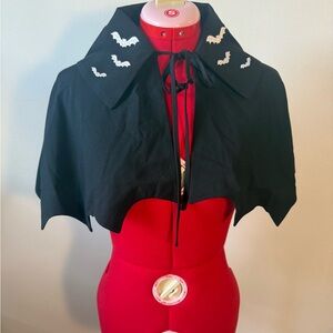 NWT Black Scalloped Capelet with Embroidered Bats